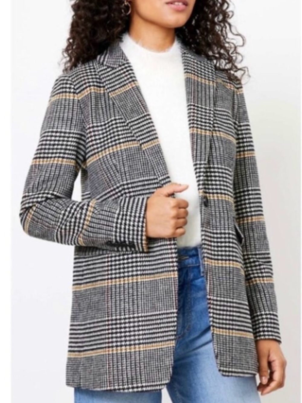 Sz 6 - LOFT Houndstooth Plaid Longline Blazer